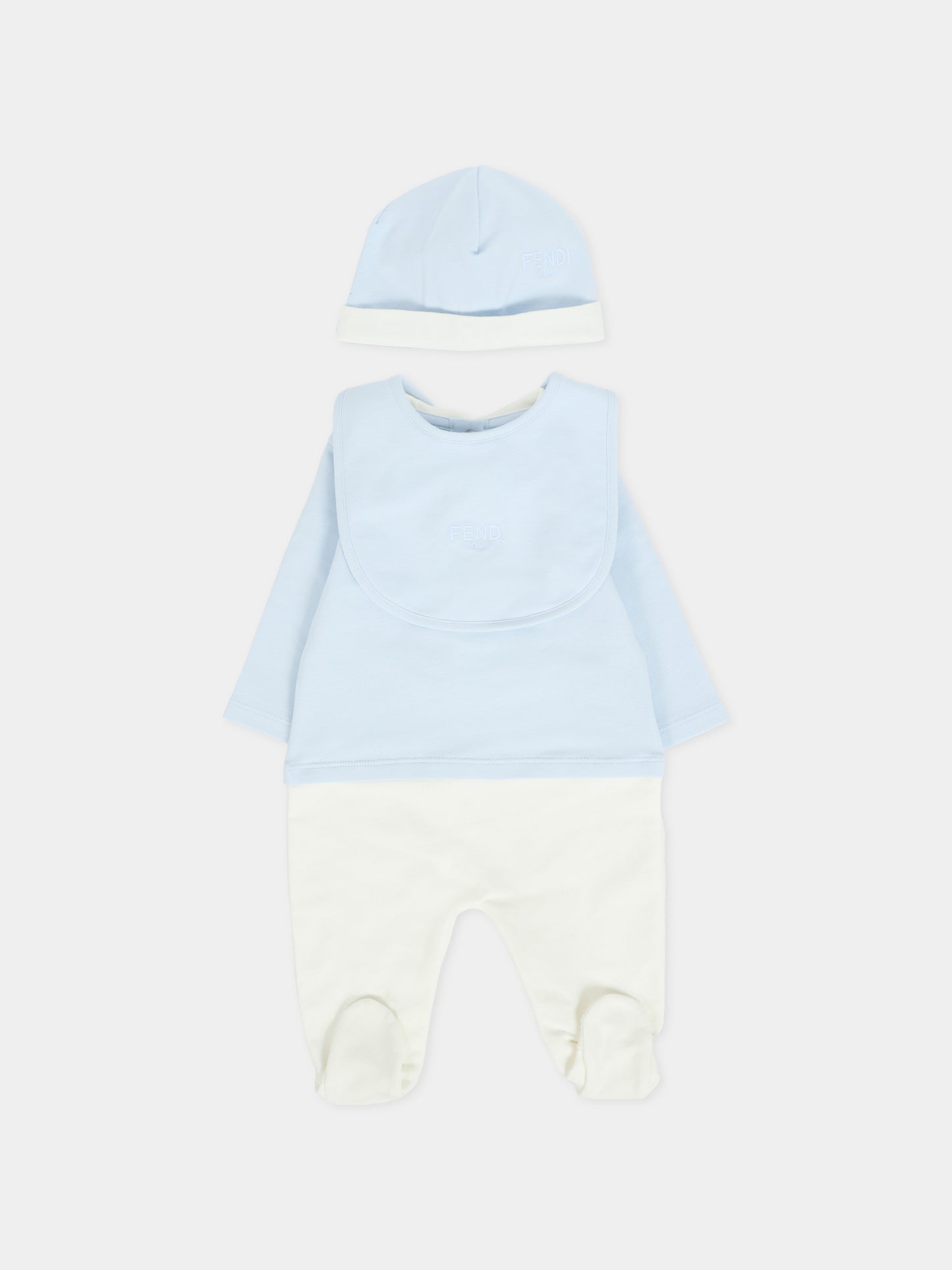 Set tutine celeste per neonato con logo,Fendi Kids,BUK146 8RA F19J4