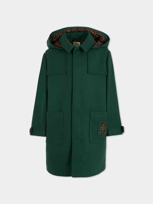 Cappotto verde per bambini con patch logato,Fendi Kids,JUA244 AUKO F0E3J