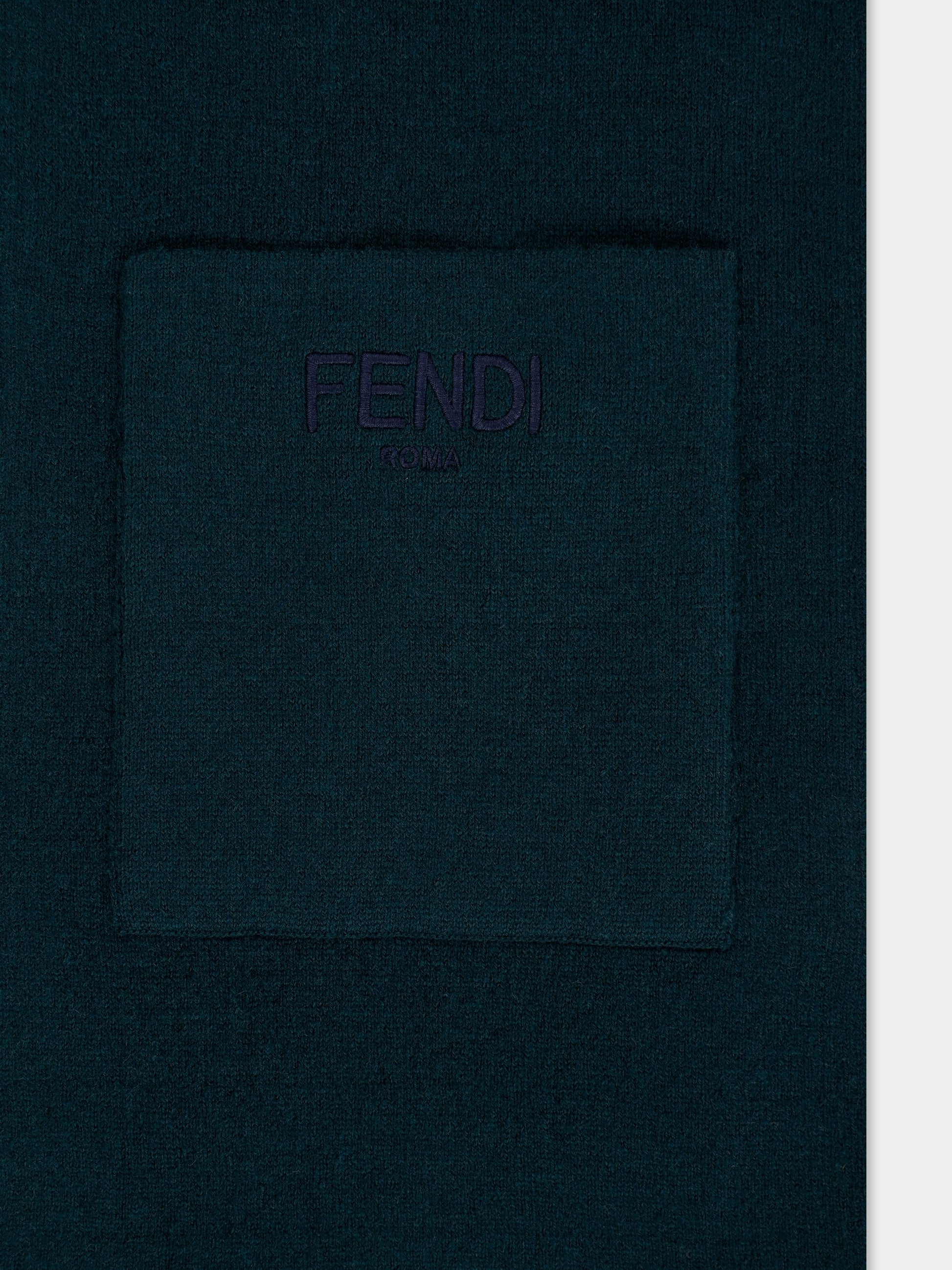 Sciarpa verde per bambini con FF,Fendi Kids,JUQ020 AO29 F0L5W