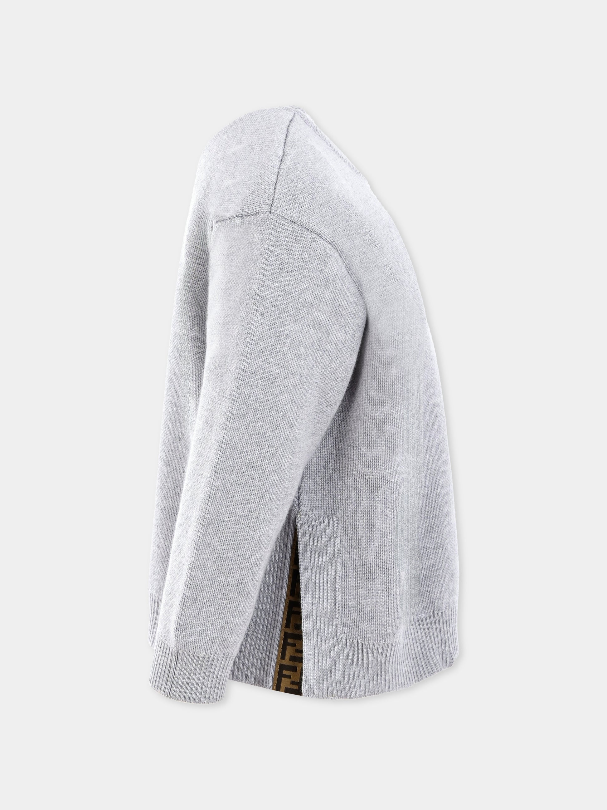 Maglione grigio per bambina con logo ricamato,Fendi Kids,JUG192 AUKU F0WG5
