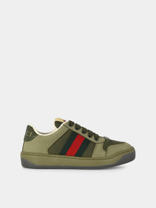 Sneakers Screener verdi per bambini con dettaglio Web,Gucci Kids,626620 FAD94 3243