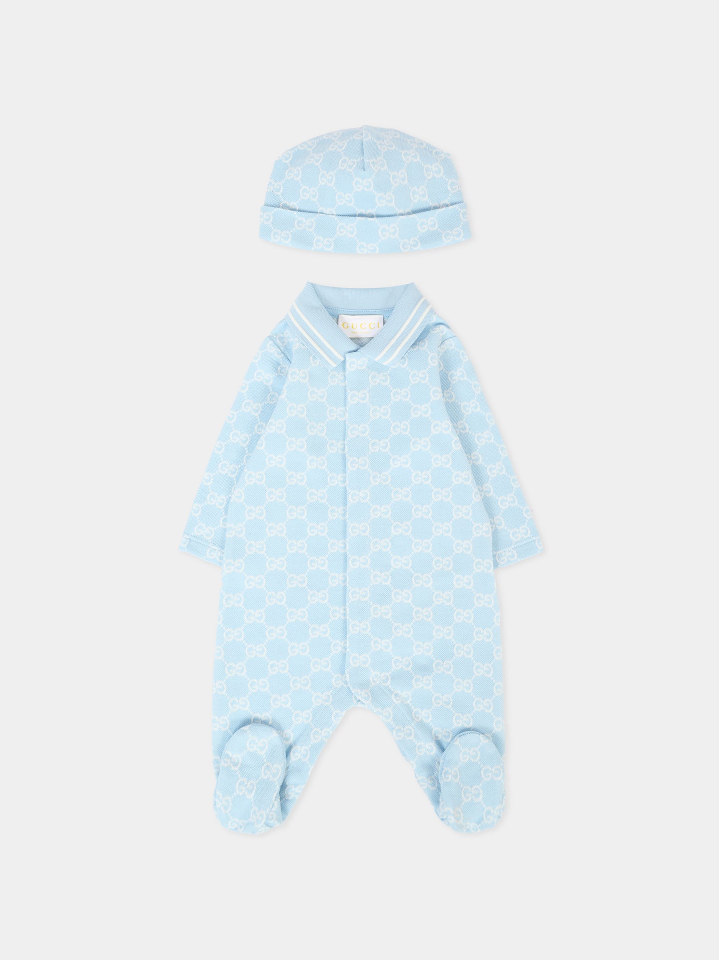 Set azzurro per neonato con motivo GG,Gucci Kids,825169 XJHA9 4914