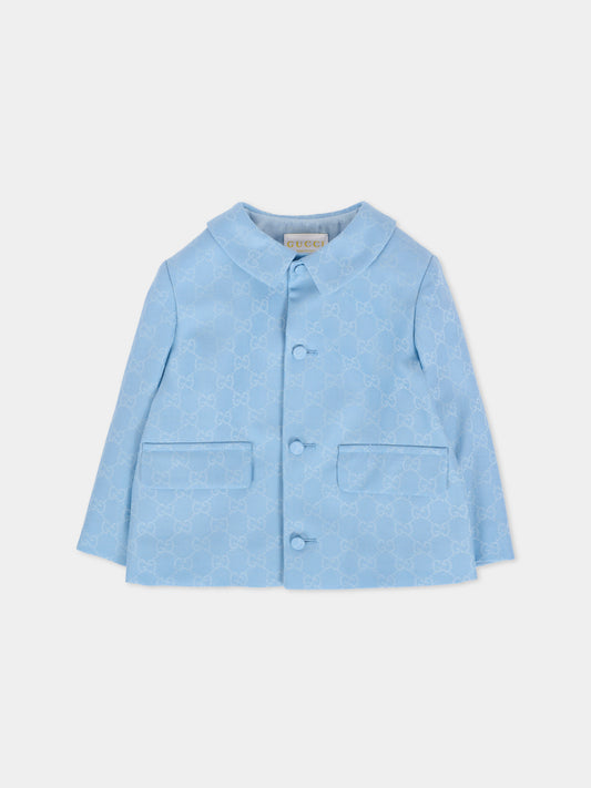 Giacca azzurra per neonato con GG,Gucci Kids,824864 XWA5D 4488