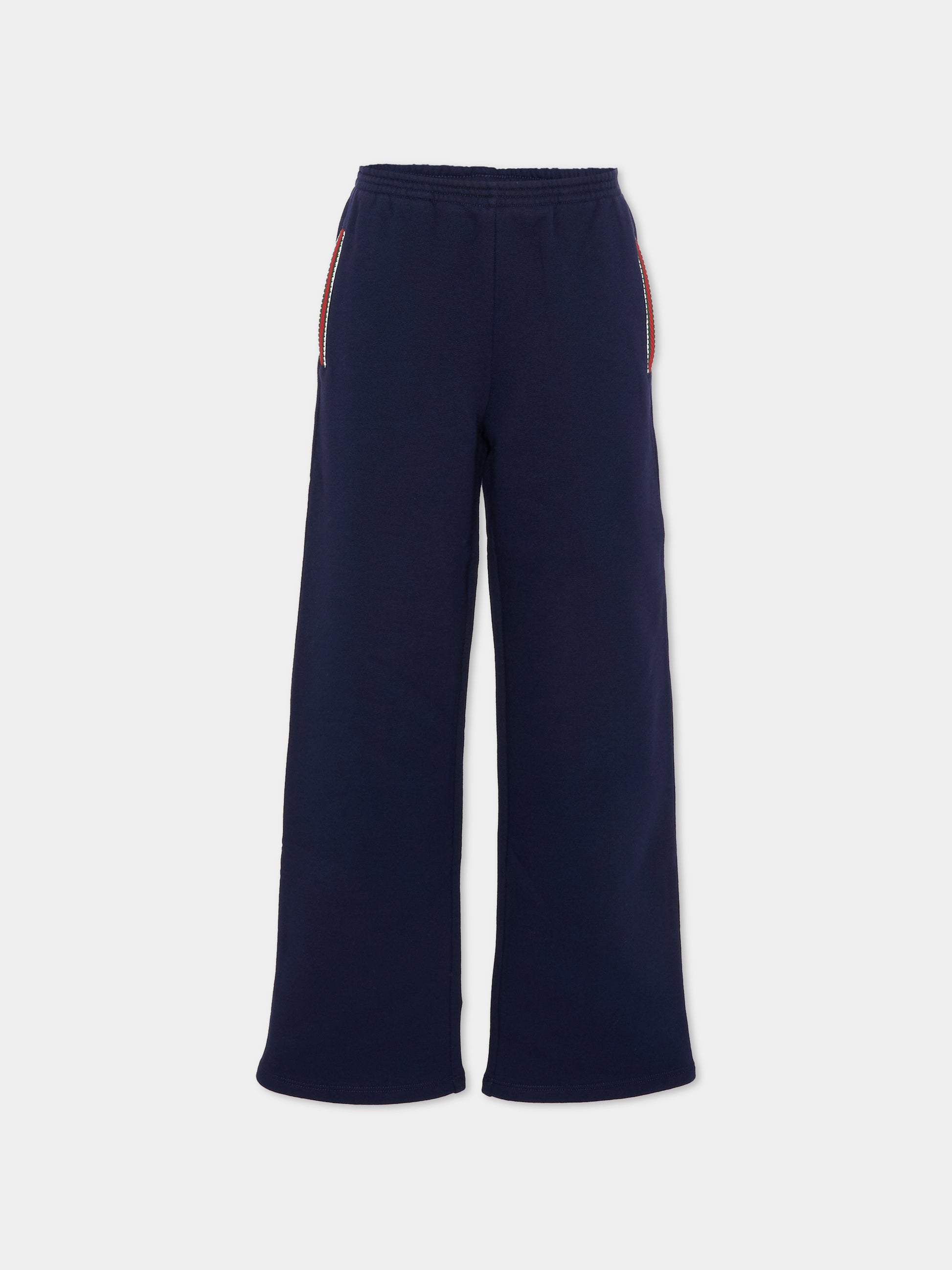 Pantaloni blu per bambini con dettaglio Web,Gucci Kids,825179 XJHAQ 4780