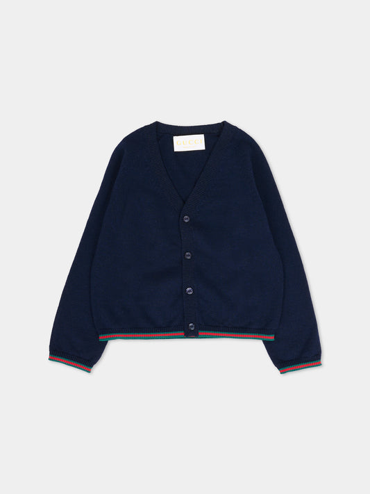 Cardigan blu per neonati con dettaglio Web,Gucci Kids,825858 XKEXN 4180
