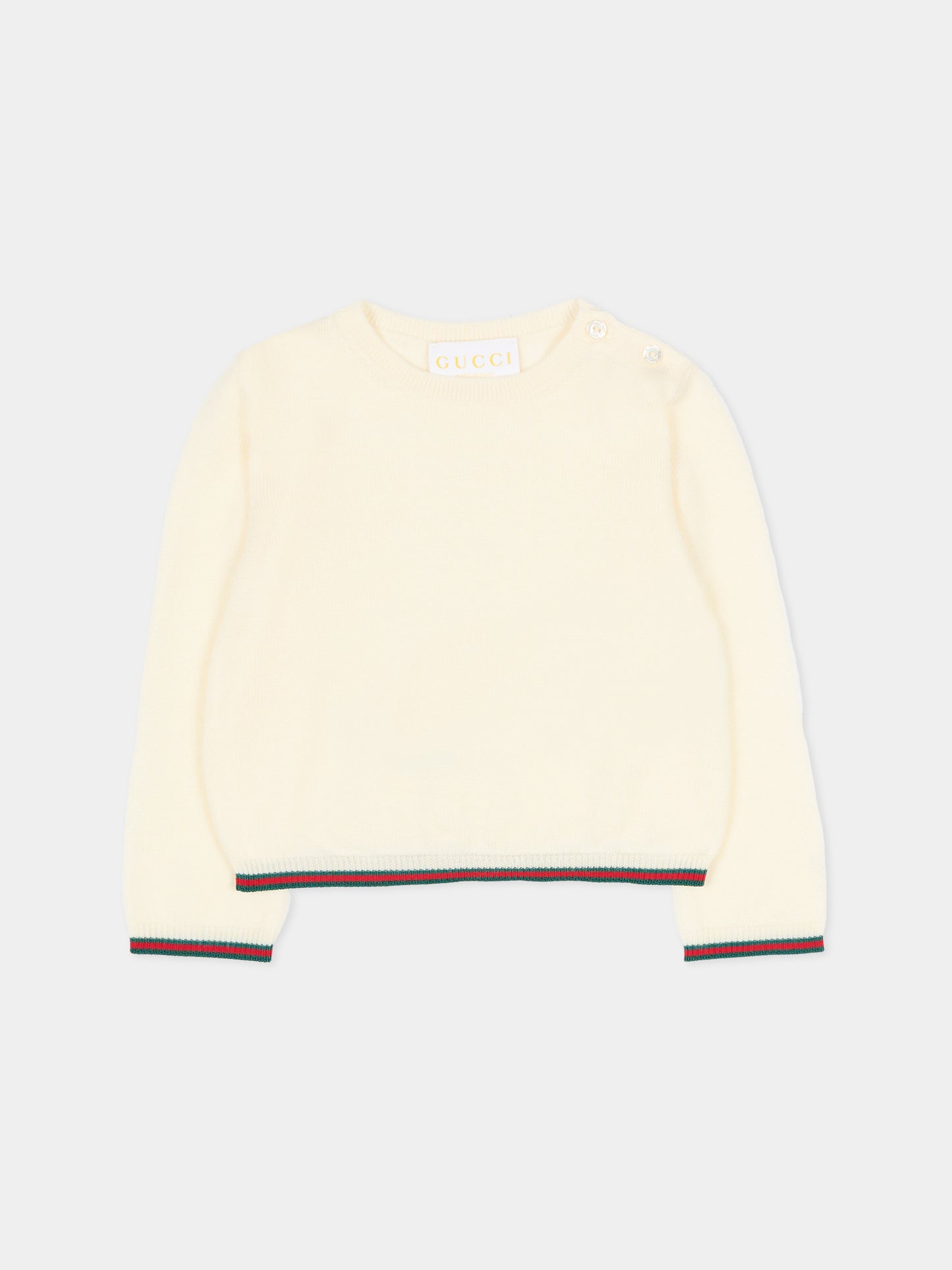 Maglione avorio per neonati con dettaglio Web,Gucci Kids,825861 XKEXN 9112