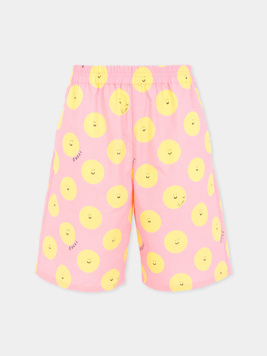 Shorts rosa per bambina con sole sorridente,Gucci Kids,831748 XWA5L 5975