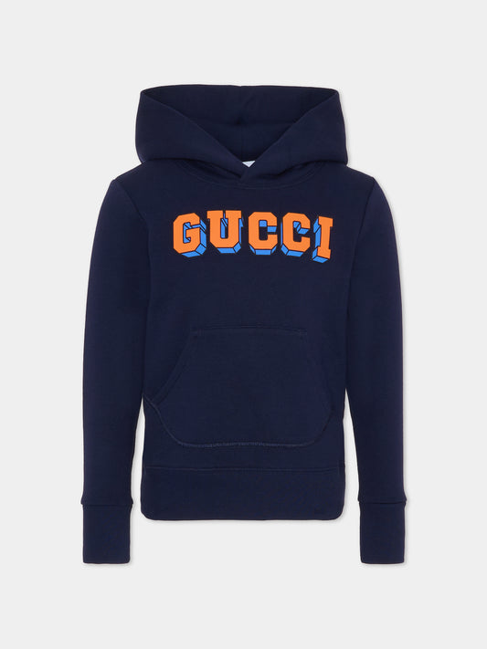 Felpa blu per bambini con logo,Gucci Kids,773379 XJHB9 4392