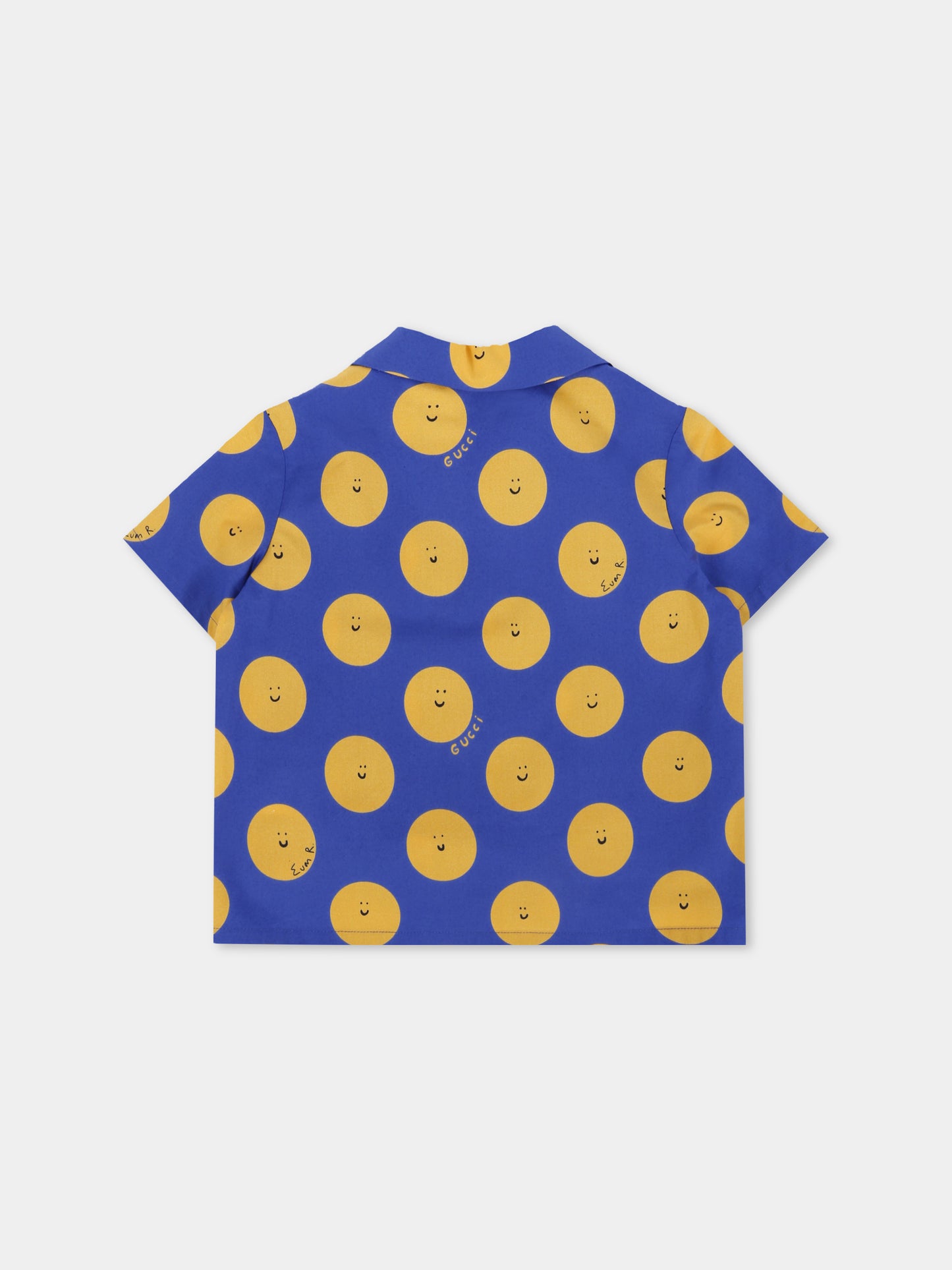 Camicia blu per neonato con sole sorridente,Gucci Kids,831749 XWA5M 4875