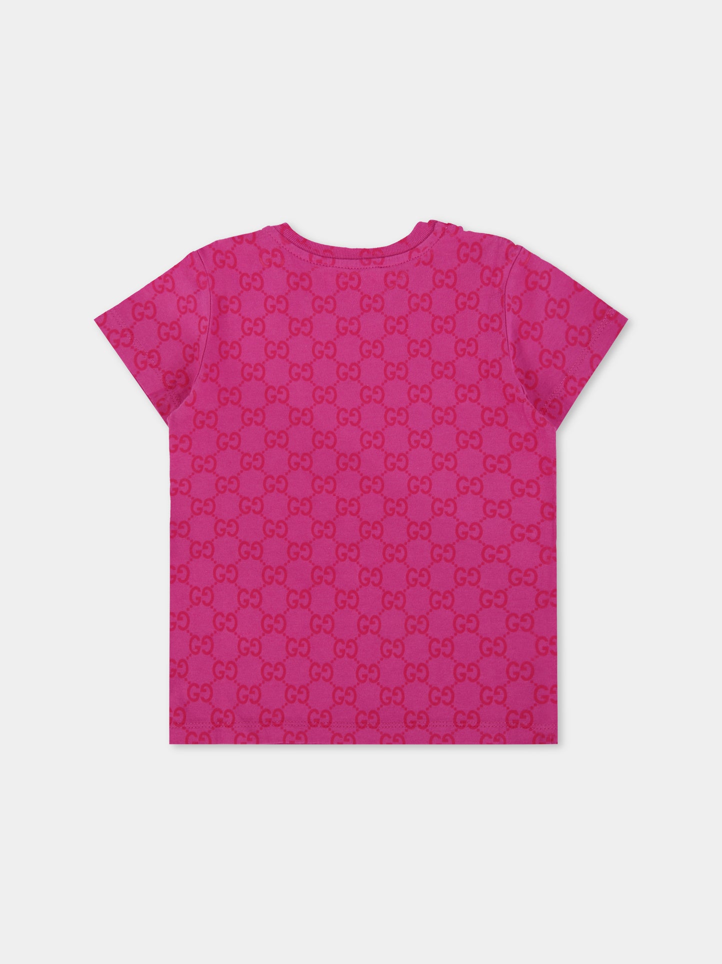 T-shirt fucsia per neonata con motivo GG,Gucci Kids,836273 XJHE8 5015