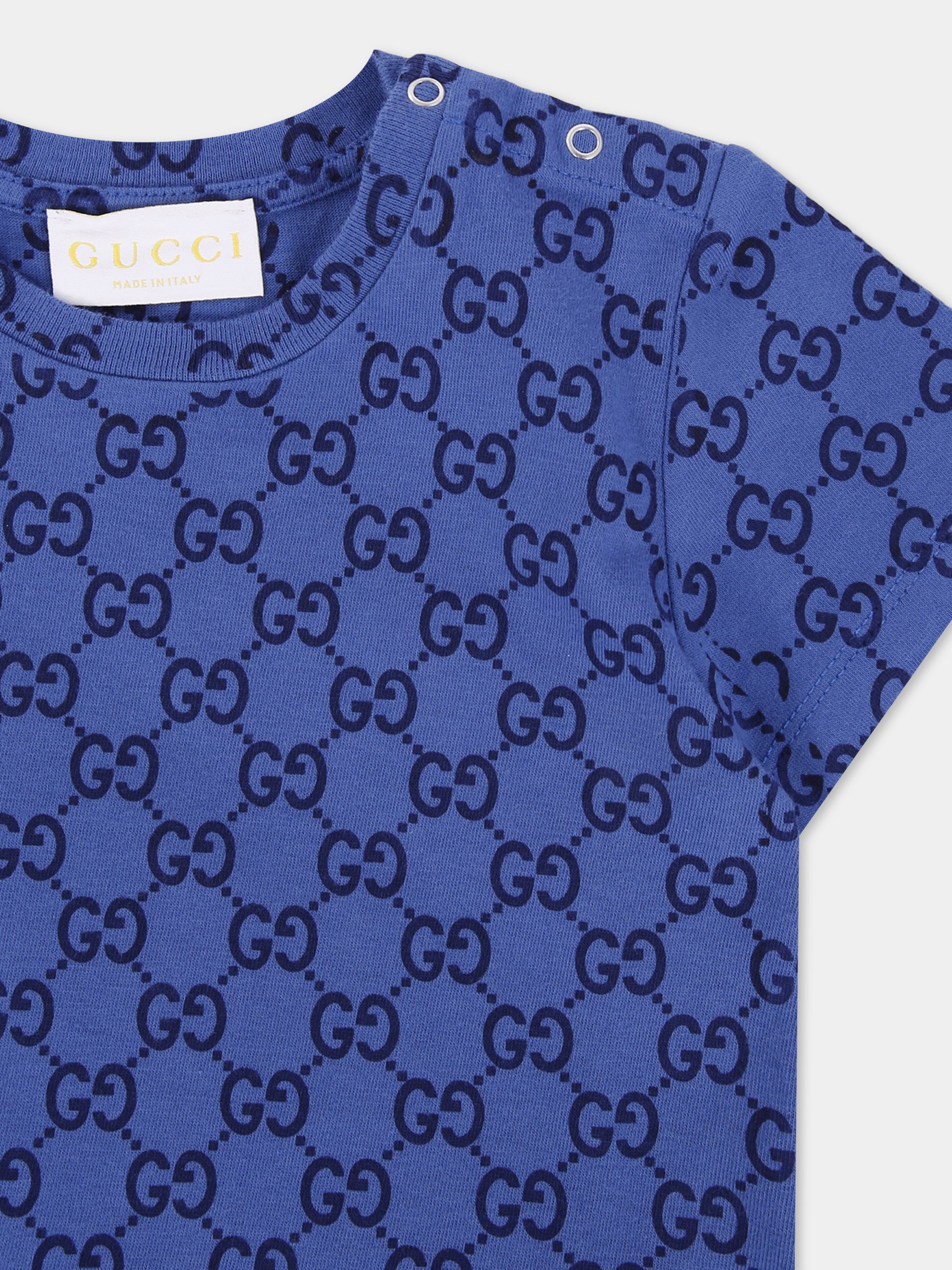 T-shirt blu per neonati con motivo GG,Gucci Kids,836273 XJHE8 4463