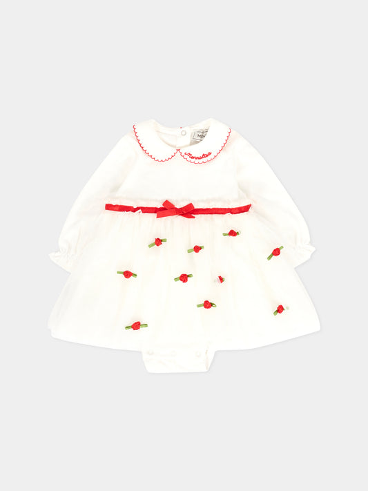 Vestito avorio per neonato con roselline,Monnalisa,35F211 6000 0143