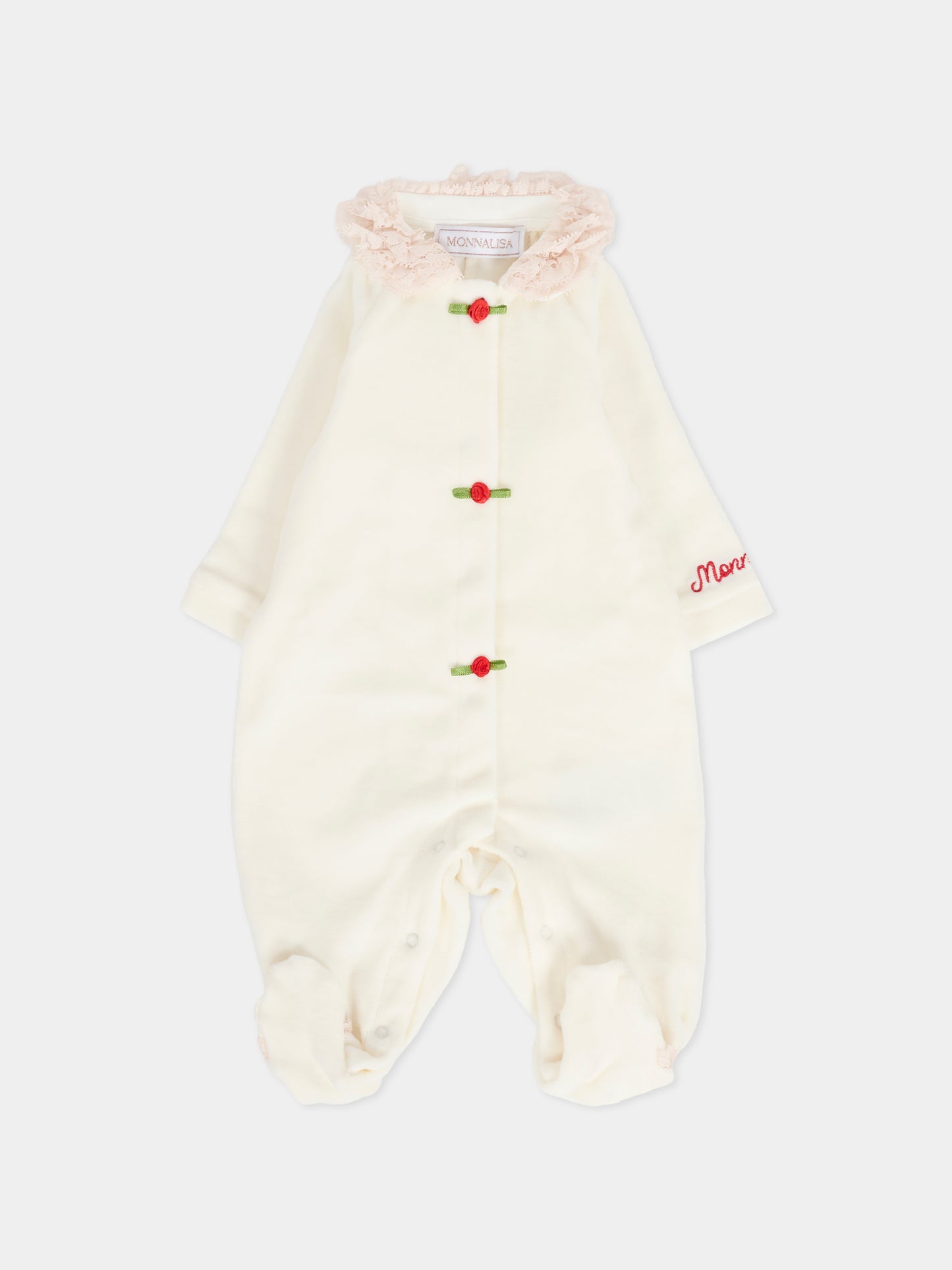 Tutina avorio per neonata con roselline,Monnalisa,35F209 6002 0143