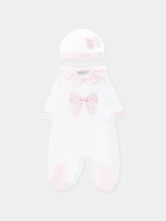 Set tutina bianco per neonata con fiocco,Monnalisa,35F500 6000 0001