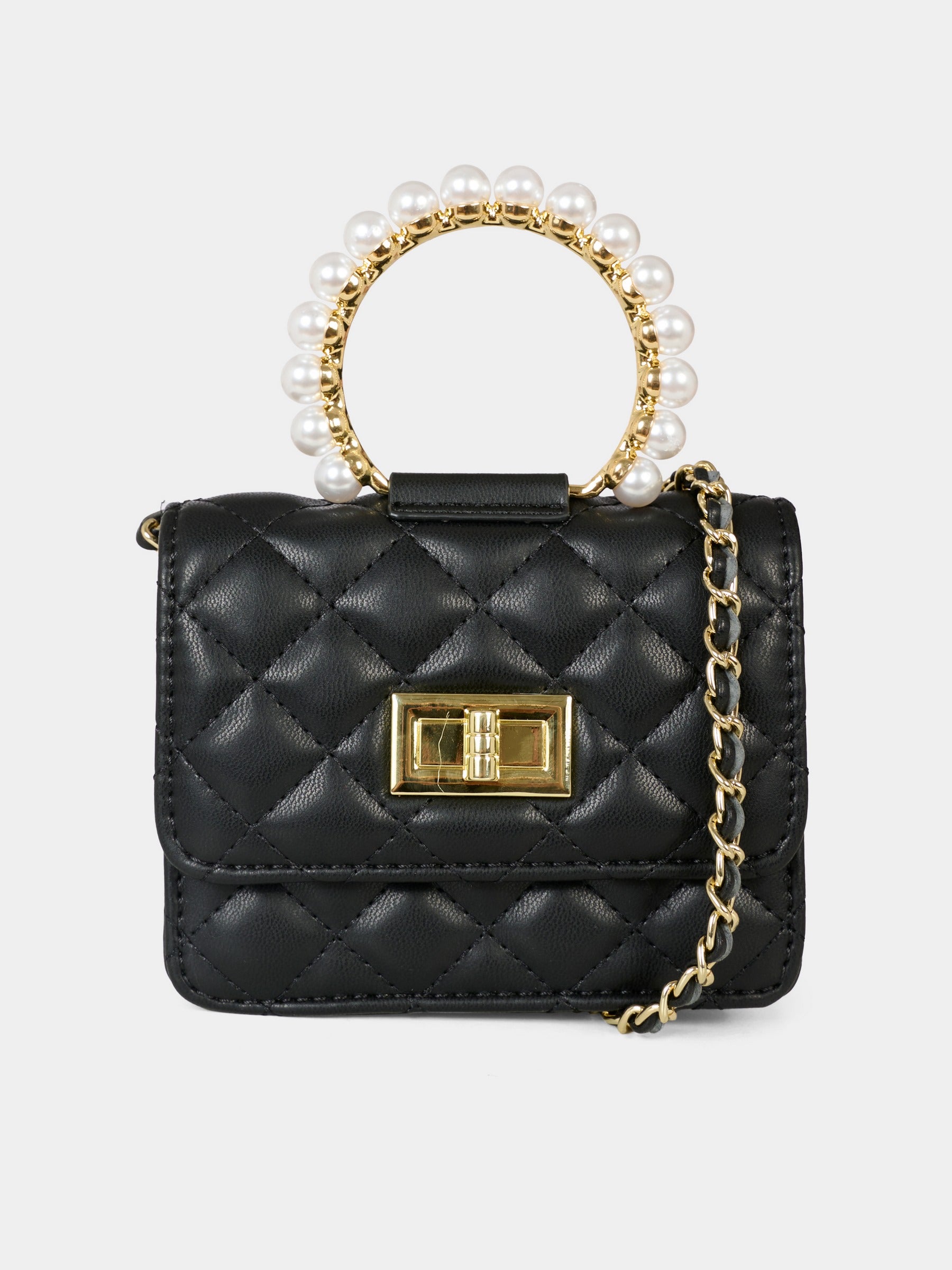 Borsa nera per bambina con perle,Monnalisa,79F001 6069 0050