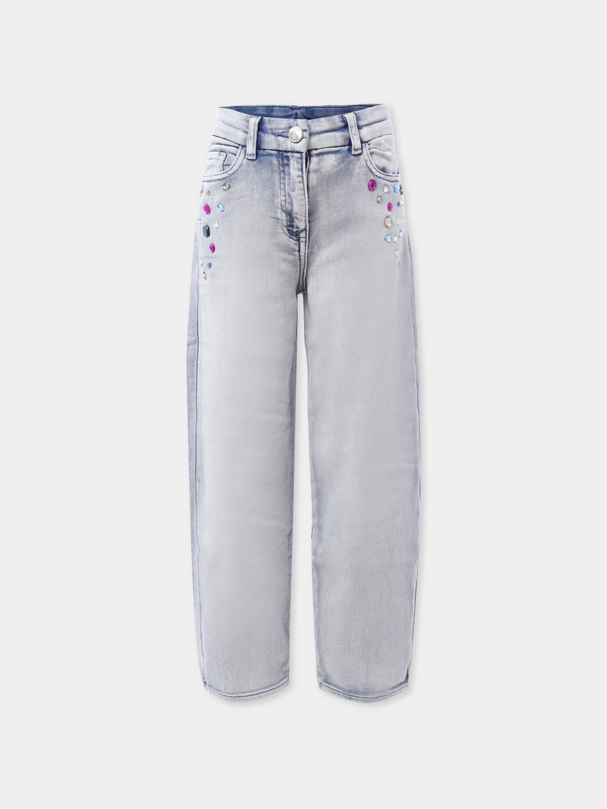 Jeans denim per bambina con pietre,Monnalisa,19F403 6042 0062