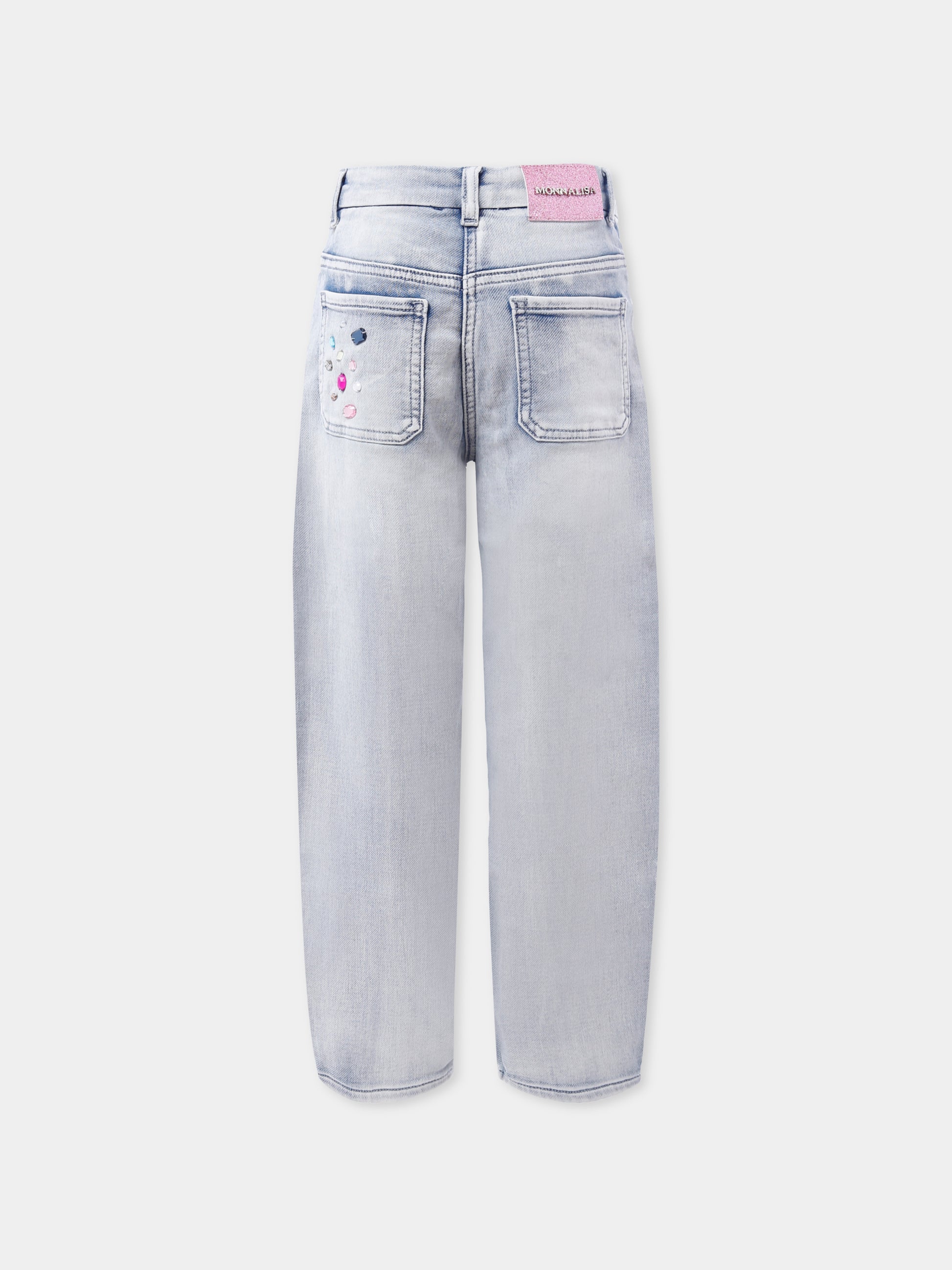 Jeans denim per bambina con pietre,Monnalisa,19F403 6042 0062