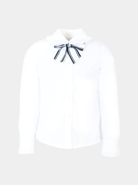 Camicia bianca per bambina con fiocco,Monnalisa,18FCAS 6153 9956