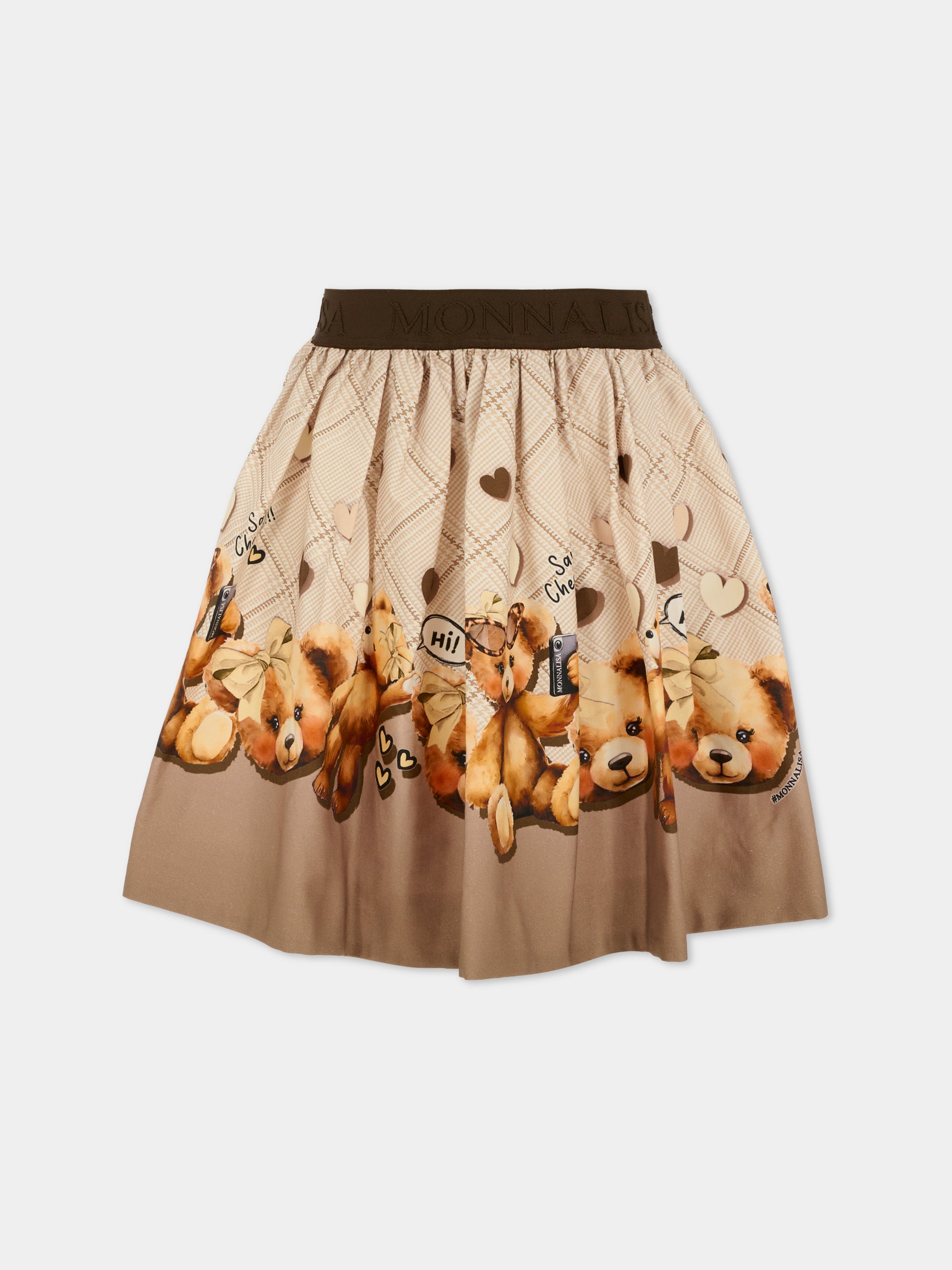 Gonna beige per bambina con orsetti,Monnalisa,11F705 6603 0106