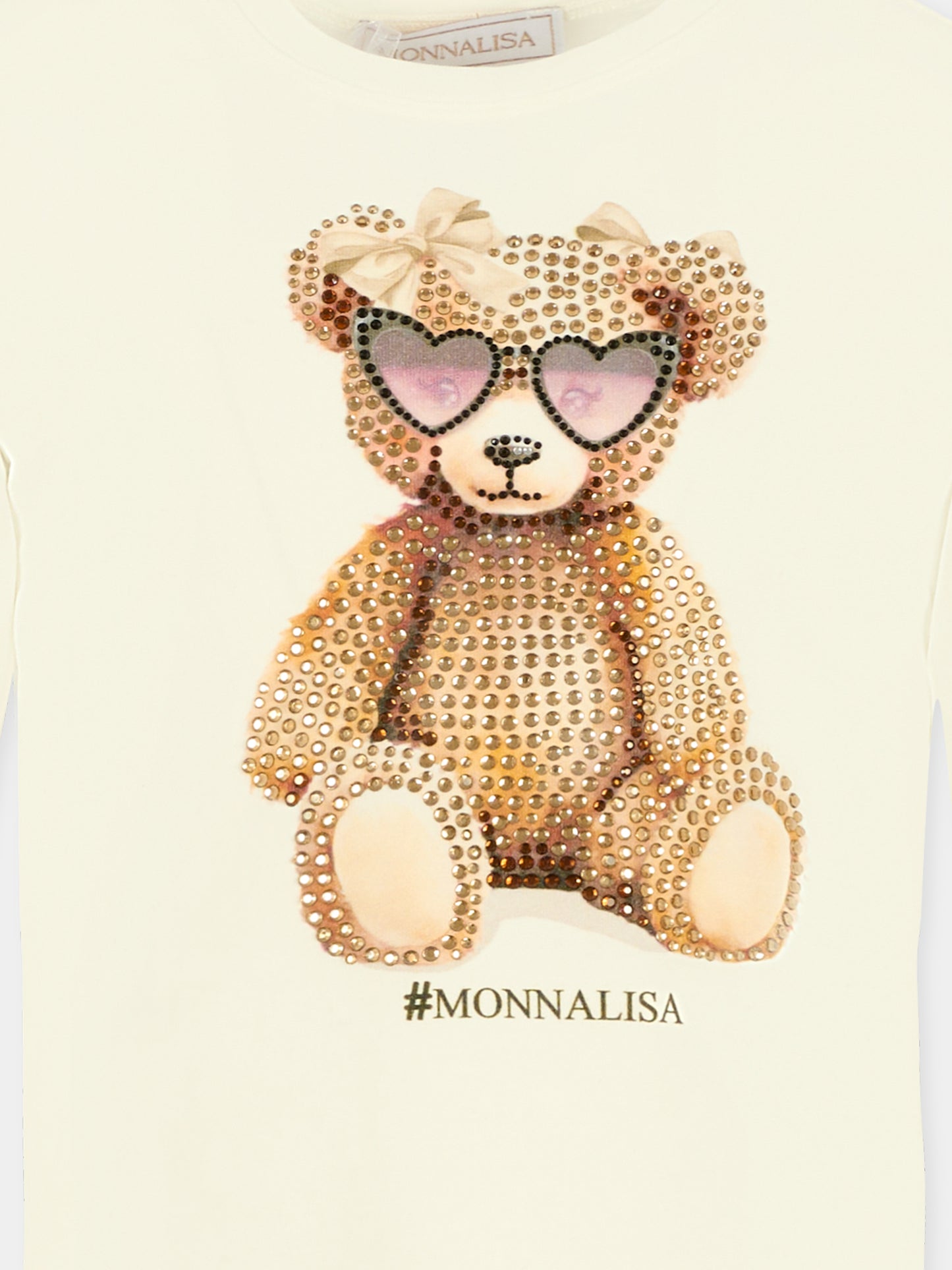 T-shirt bianca per bambina con orso e logo,Monnalisa,19F616 6003 0001