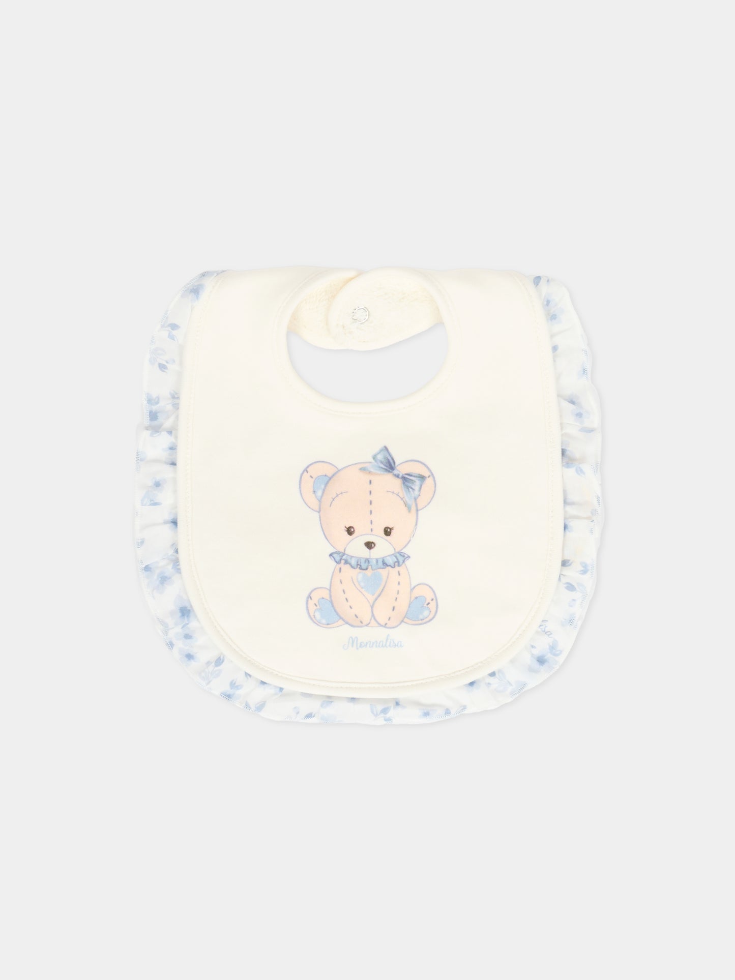 Bavaglino avorio per neonata con orsetto celeste,Monnalisa,35F012NP 6000 0151
