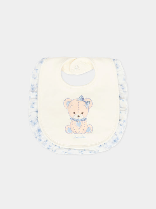 Bavaglino avorio per neonata con orsetto celeste,Monnalisa,35F012NP 6000 0151