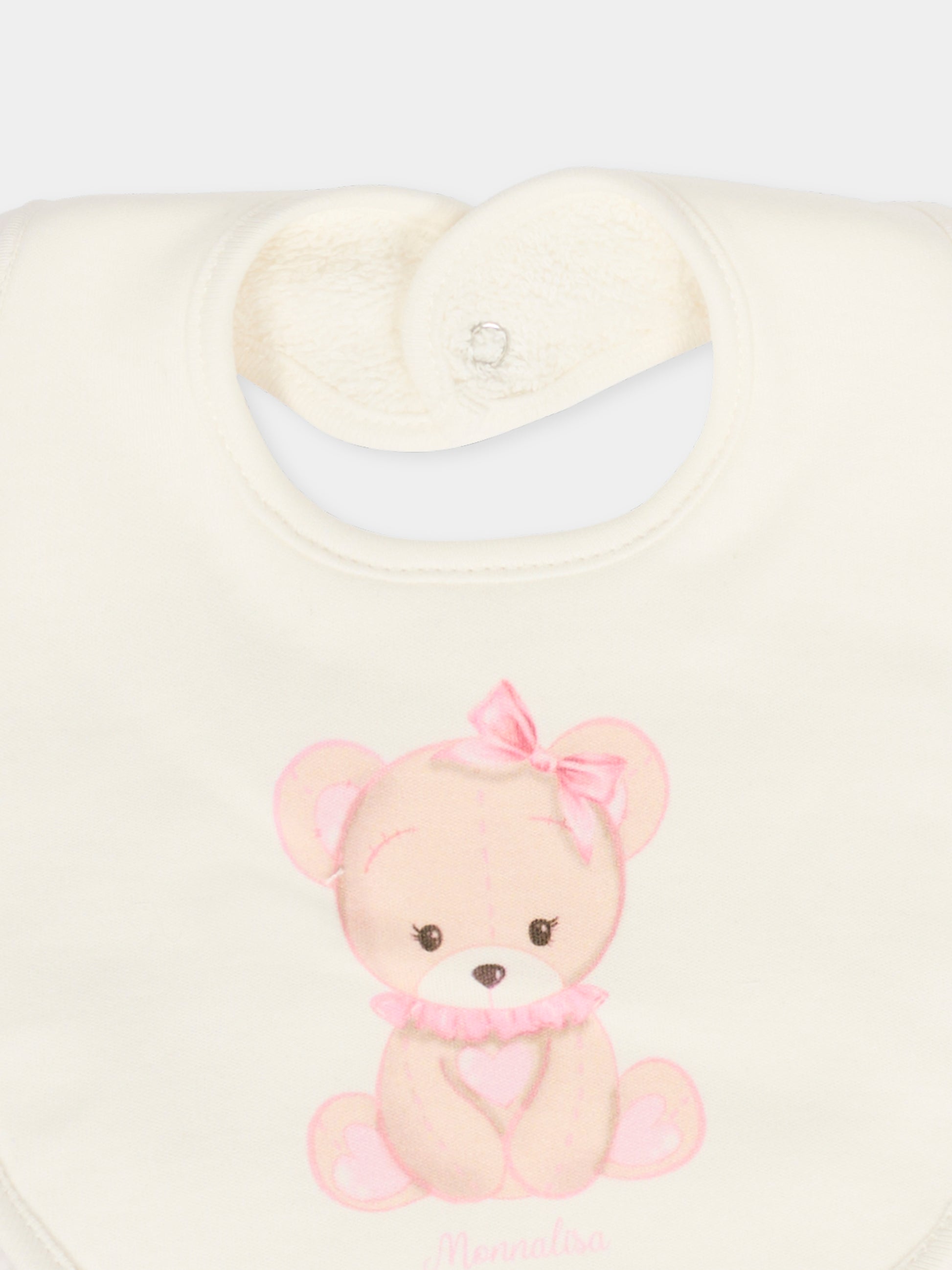 Bavaglino avorio per neonata con orsetto rosa,Monnalisa,35F012NP 6000 0191