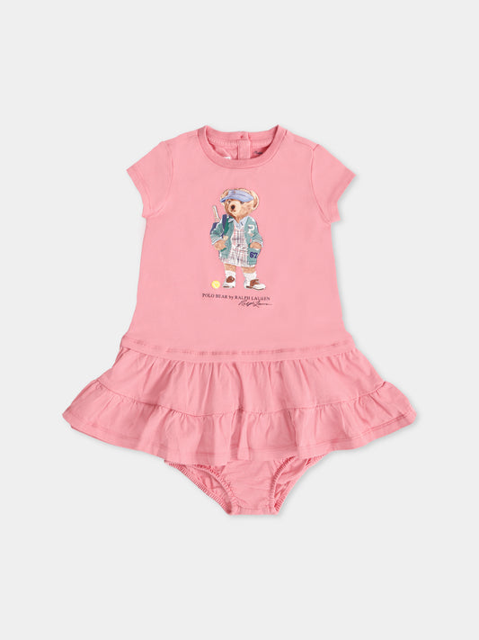 Vestito rosa per neonata con Polo Bear,Ralph Lauren Kids,971130001