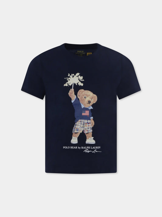 T-shirt blu per bambino con Polo Bear,Ralph Lauren Kids,979103001