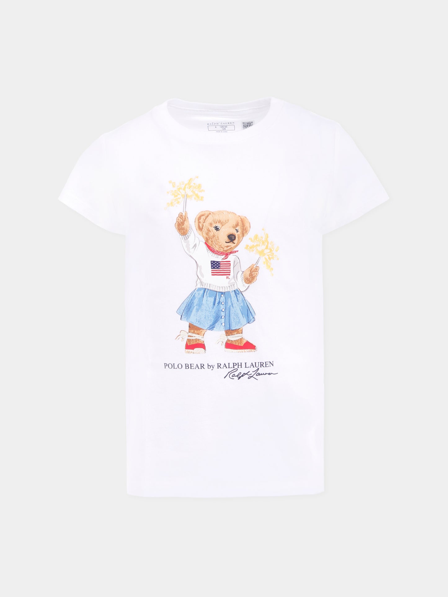 T-shirt bianca per bambina con Polo Bear,Ralph Lauren Kids,942856001