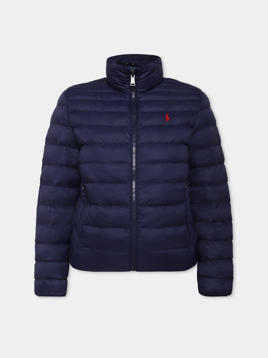 Piumino blu per bambino con cavallino,Ralph Lauren Kids,969870002
