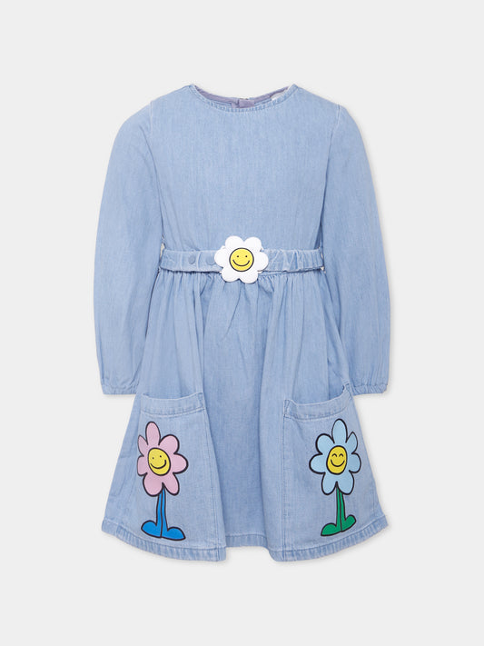 Vestito azzurro per bambina con fiori,Stella Mccartney Kids,TX1A70 Z0522 606