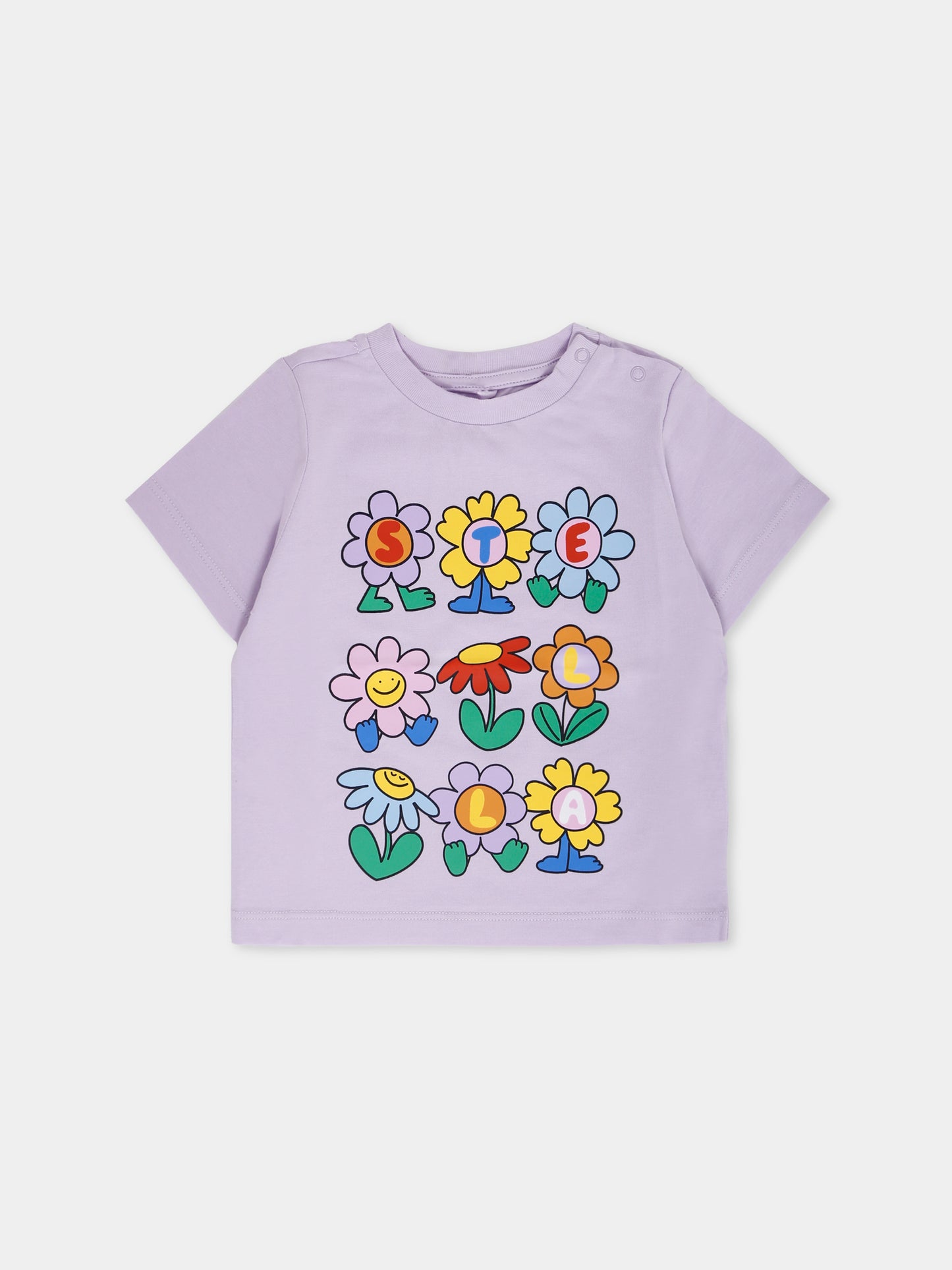 T-shirt lilla per neonata con fiori,Stella Mccartney Kids,TX8011 Z0434 522