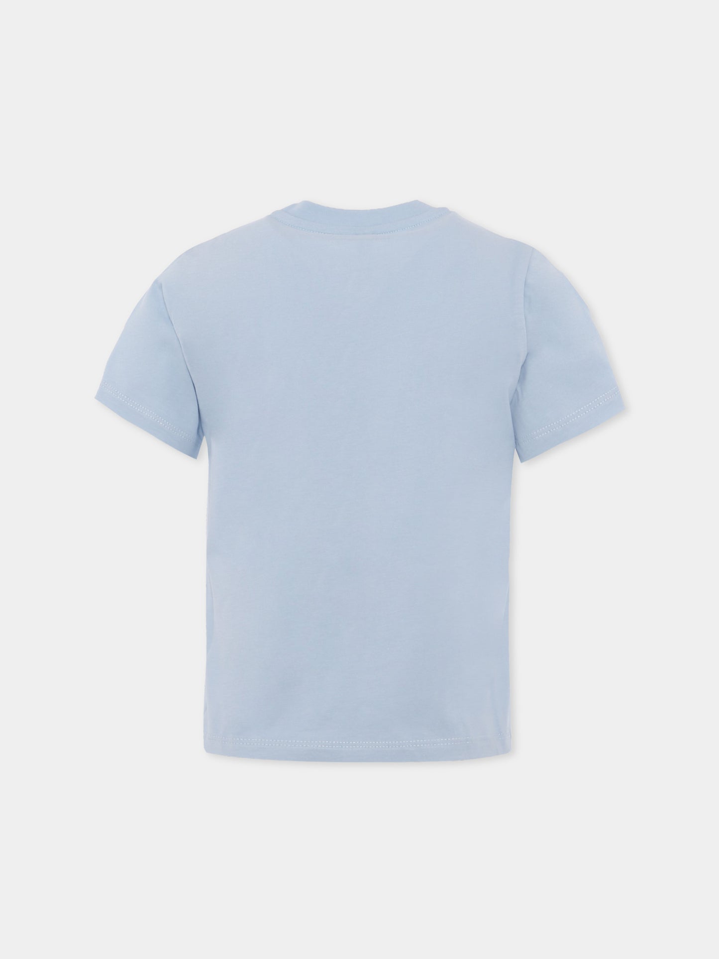 T-shirt celeste per bambino con sole e mondo sorridenti,Stella Mccartney Kids,TX8Q01 Z0434 670