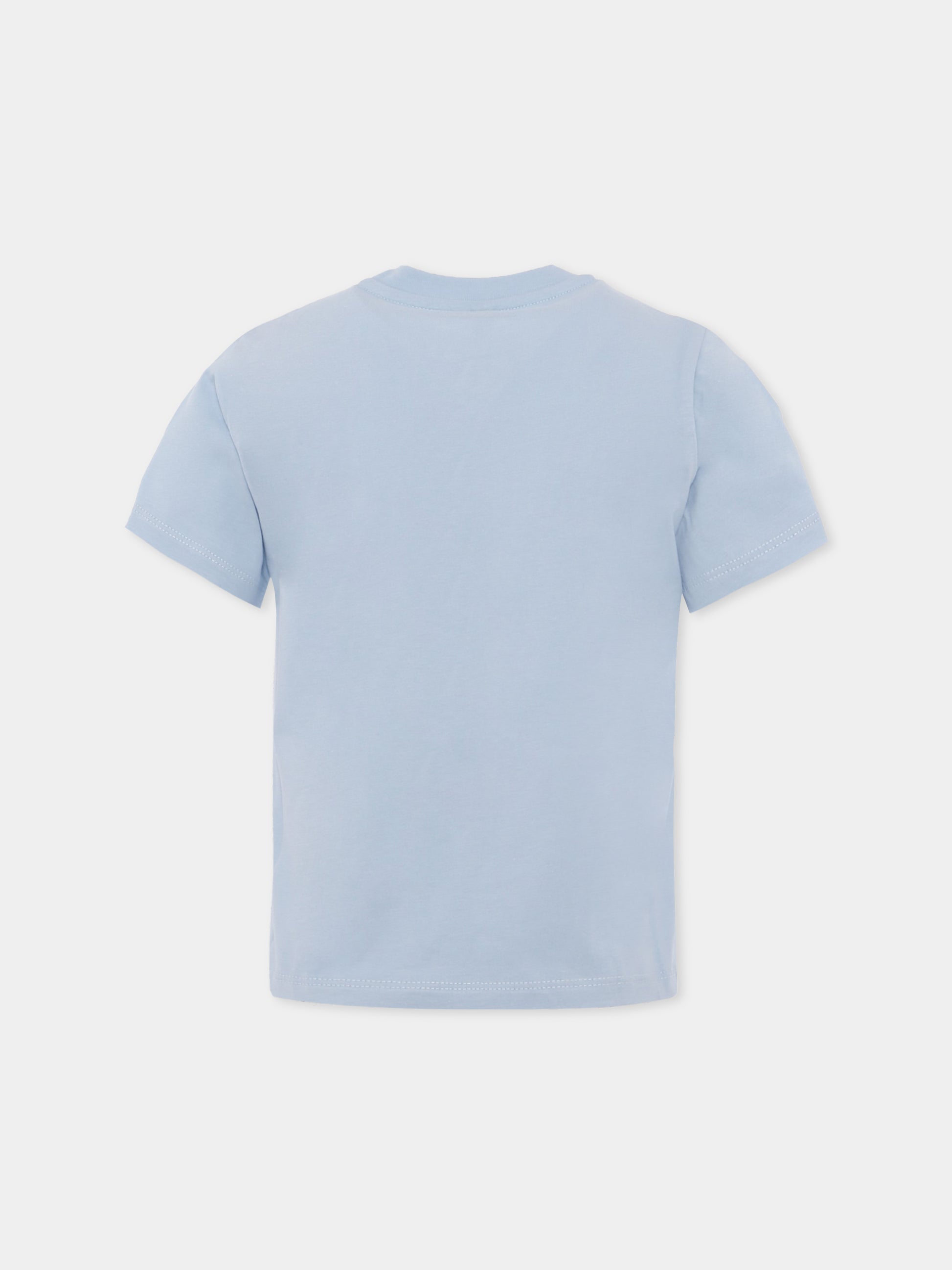 T-shirt celeste per bambino con sole e mondo sorridenti,Stella Mccartney Kids,TX8Q01 Z0434 670
