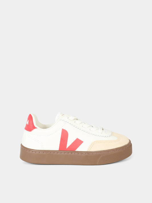 Sneakers bianche per bambini con logo rosso,Veja,SY2021012