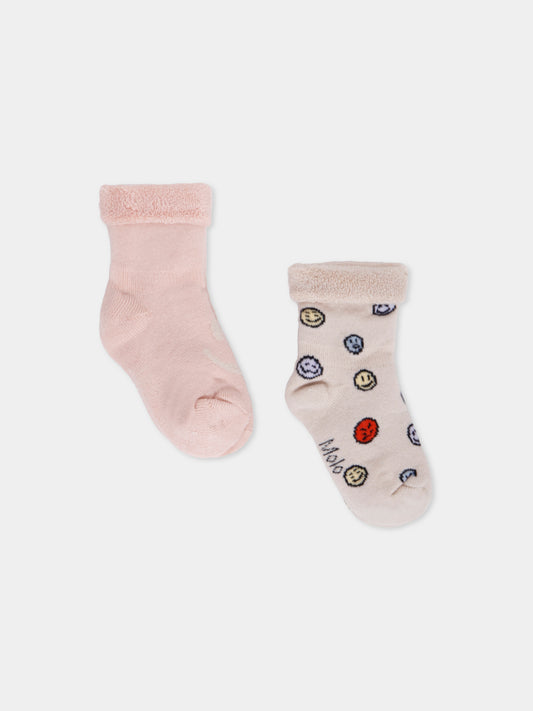 Ensemble de chaussettes roses pour bébé fille avec smiley