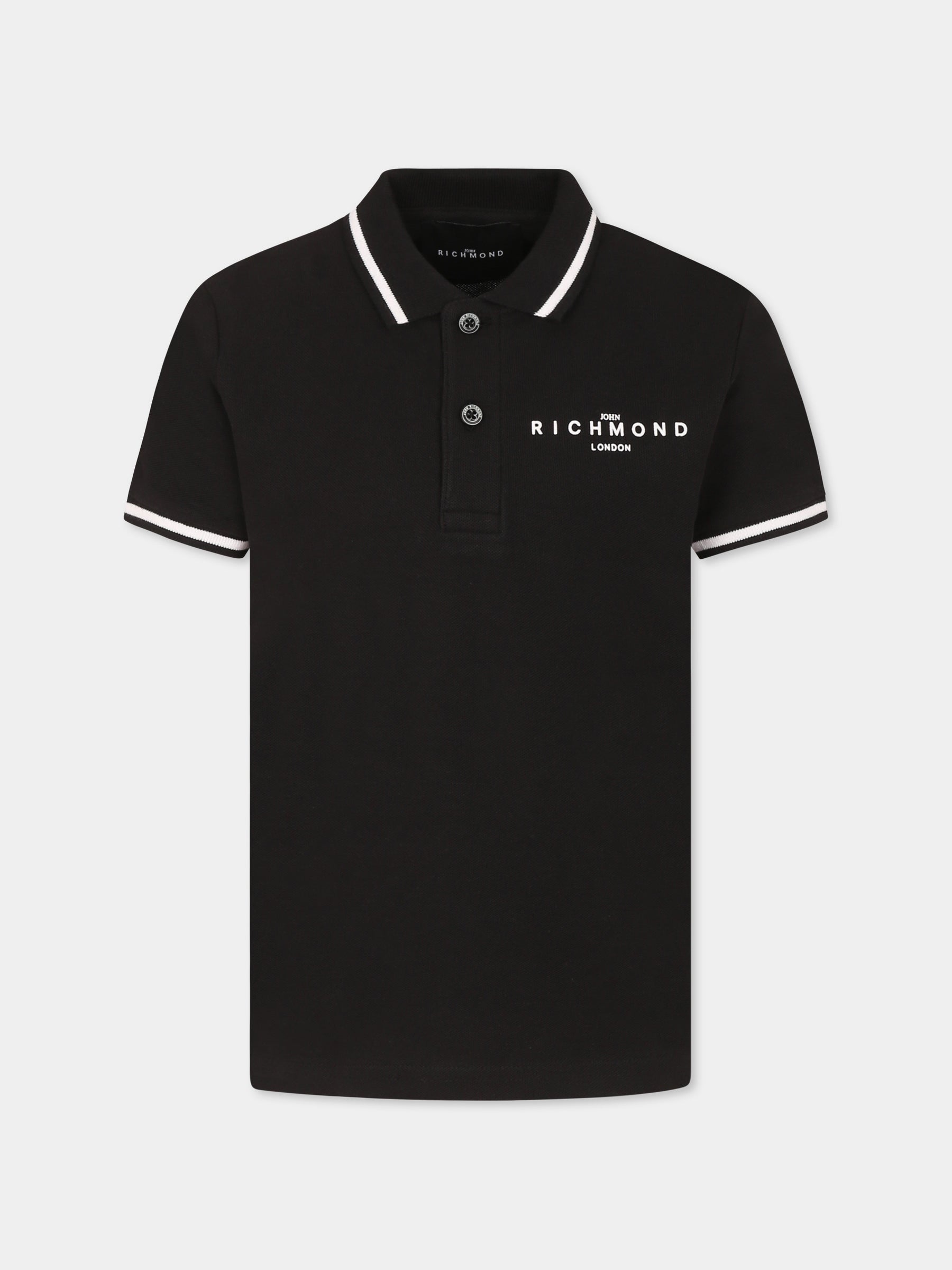 Polo nera per bambino con logo,Richmond,RBP25010PO BLACK