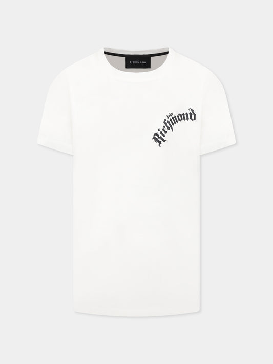 T-shirt bianca per bambini con logo,Richmond,RBP25057TS OFF-WHITE