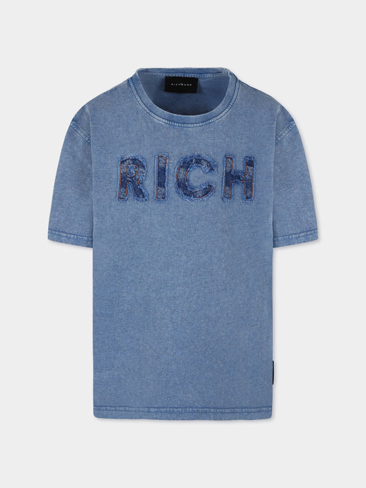 T-shirt azzurra per bambino con logo,Richmond,RBP25113TS CLOUD BLUE MELANGE