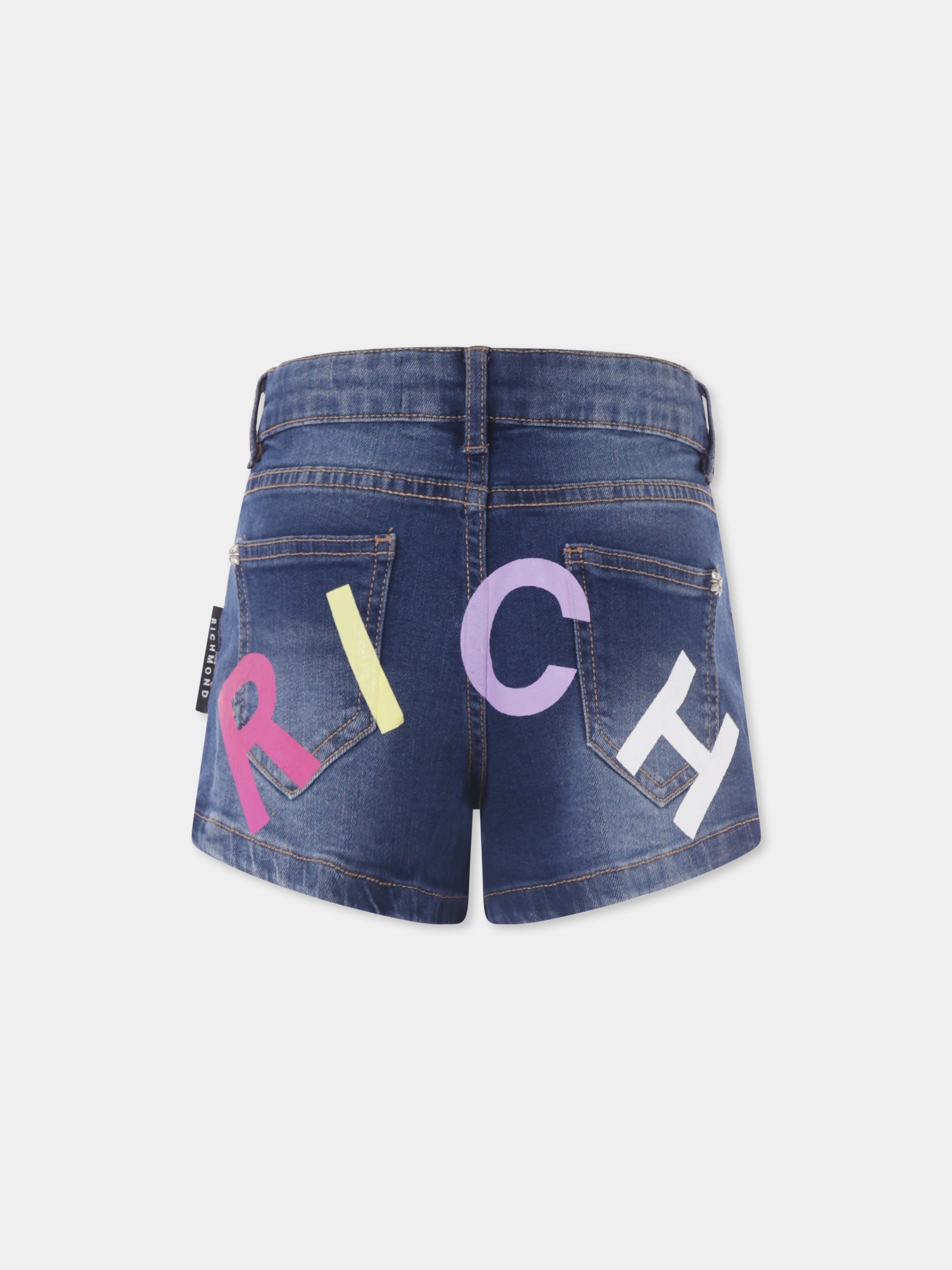 Shorts denim per bambina con logo,Richmond,RGP25014SH DENIM BLUE MEDIUM