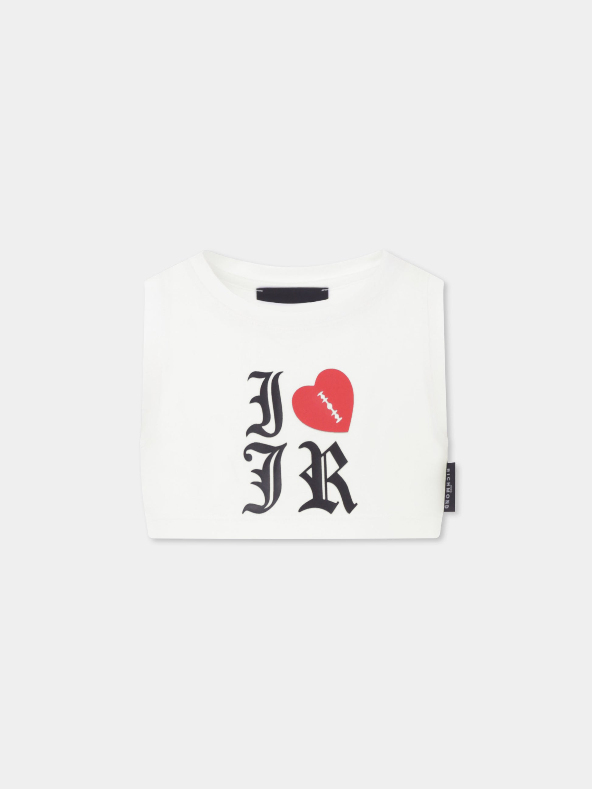 Top crop bianco per bambina con logo e cuore,Richmond,RGP25088TO WHITE