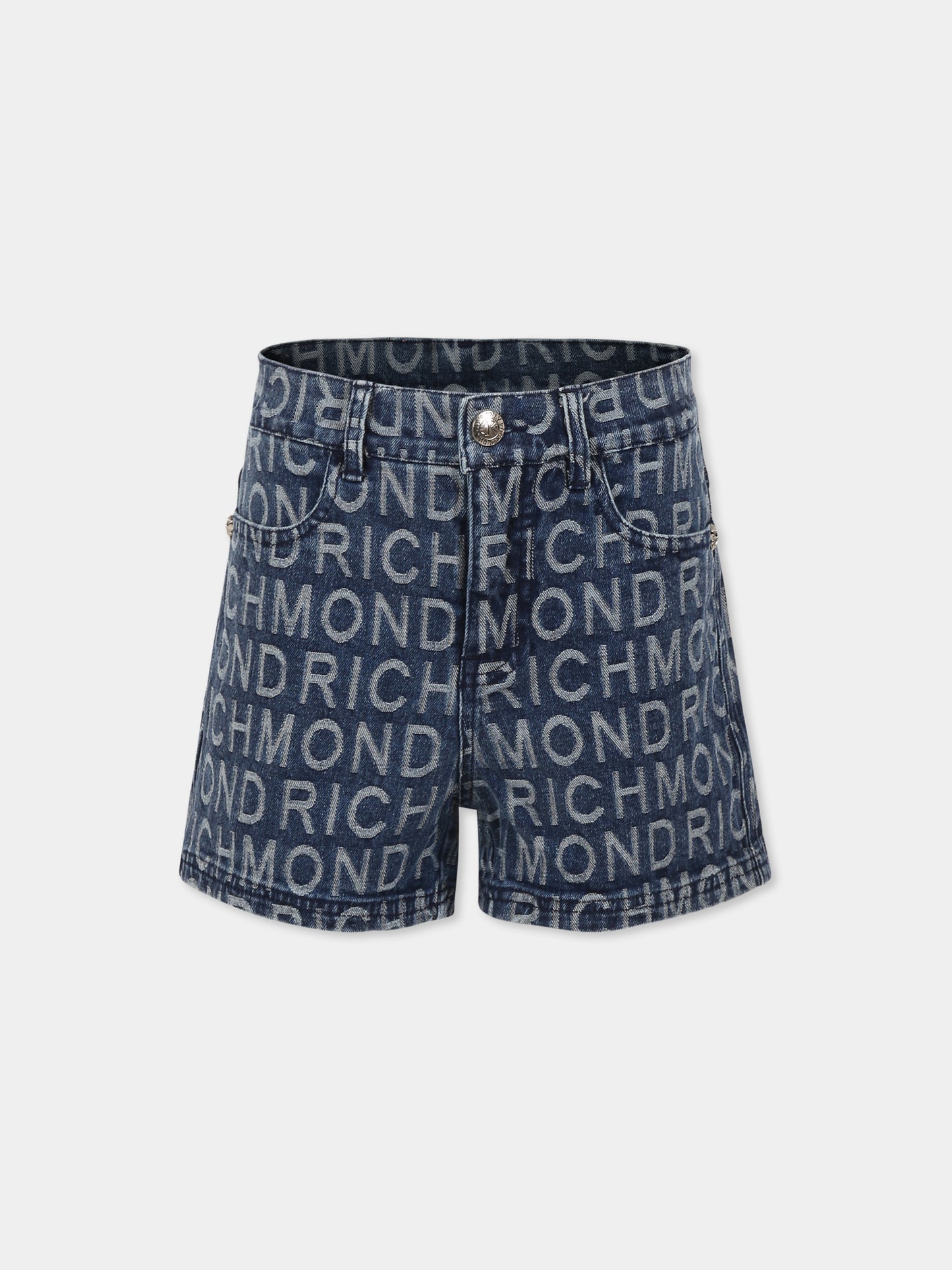 Shorts denim per bambina con logo all over,Richmond,RGP25122SH RICHMOND IN DENIM
