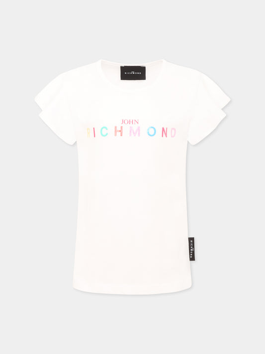 T-shirt bianca per bambina con logo,Richmond,RGP25141TS WHITE