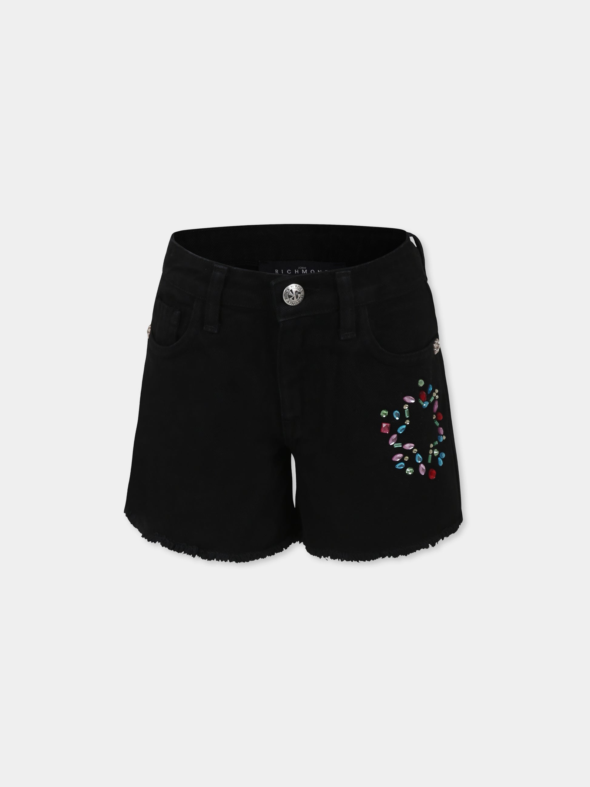 Shorts neri per bambina con logo e stella,Richmond,RGP25181SH DENIM BLACK