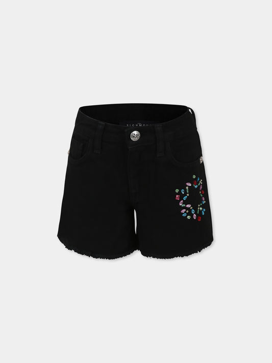 Shorts neri per bambina con logo e stella,Richmond,RGP25181SH DENIM BLACK
