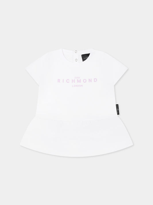 Vestito bianco per neonata con logo,Richmond,RIP25005VE WHITE