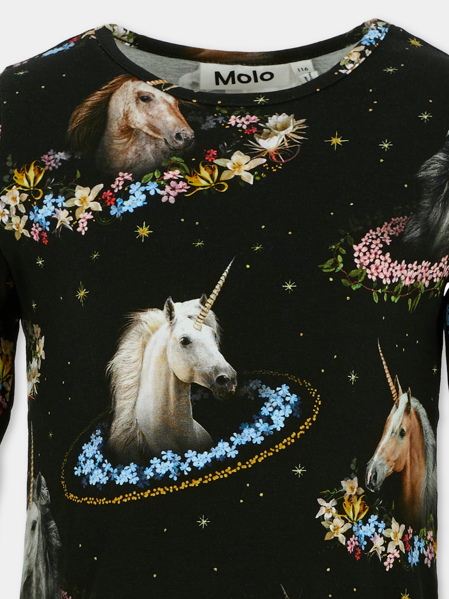 T-shirt Rose nera per bambina con stampa unicorni all over,Molo,2W25A415 9383