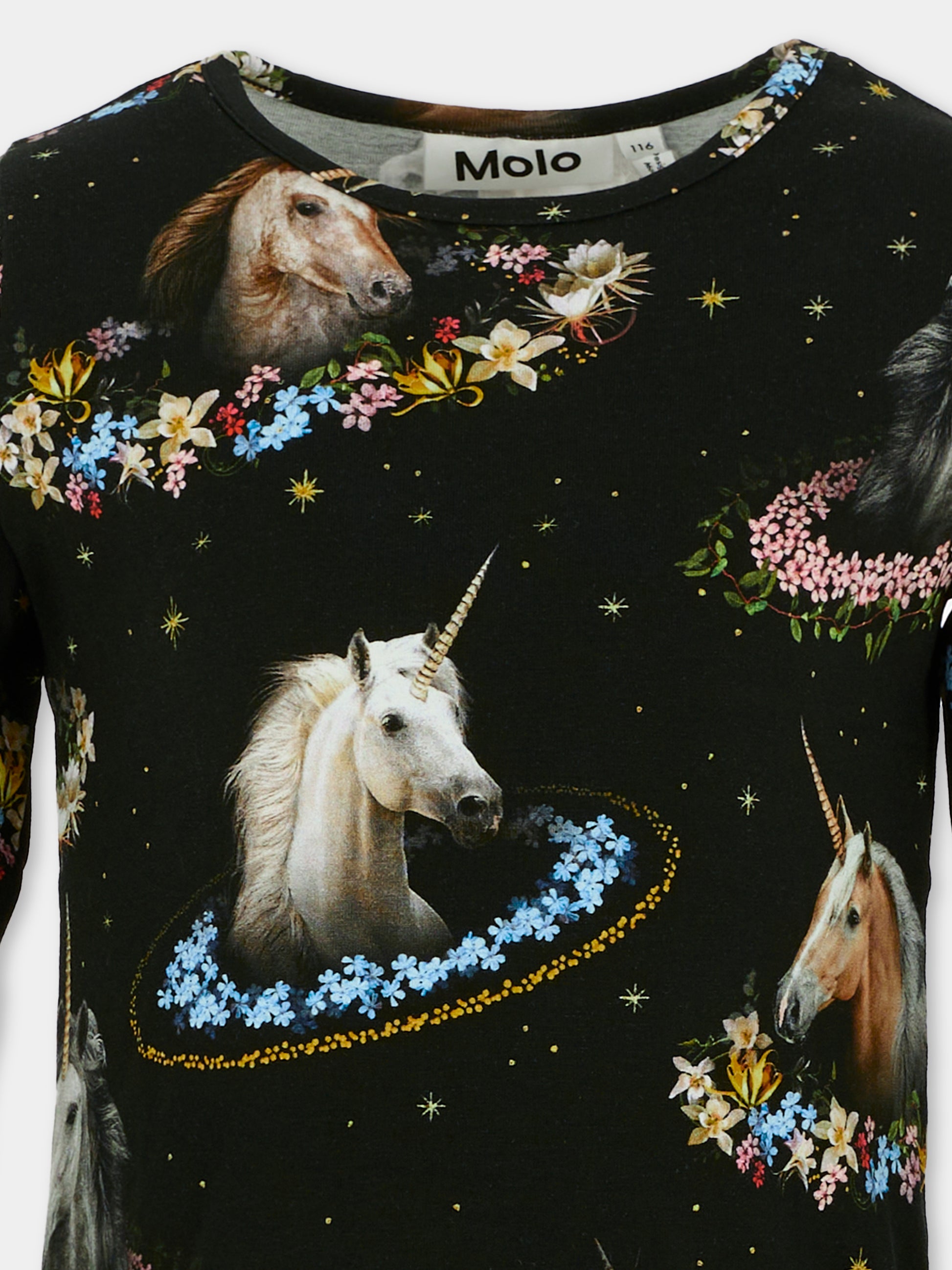 T-shirt Rose nera per bambina con stampa unicorni all over,Molo,2W25A415 9383