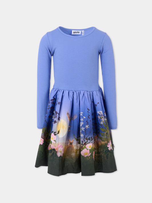 Vestito Casie azzurro per bambina con luna e fiori,Molo,2W25E213 4983